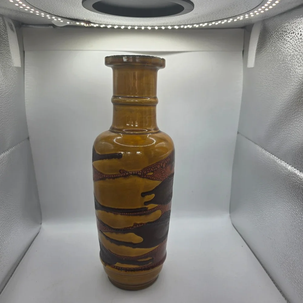 Royal Haeger USA Tall Art Pottery Vase Brown Amber Abstract Drip Glaze MCM